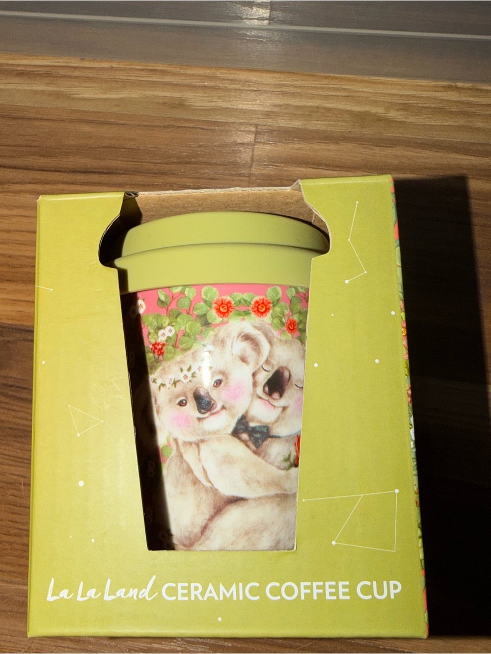 Ceramic Travel Mug in Light Green with Koala Design